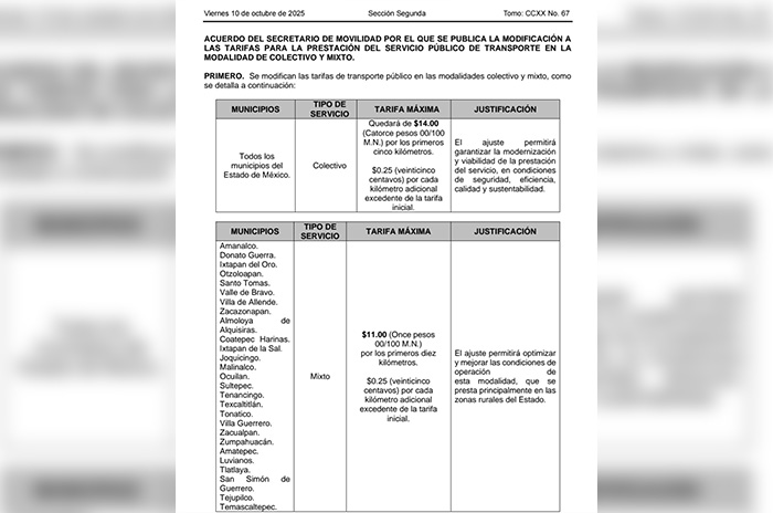 pasaje edomex aumento