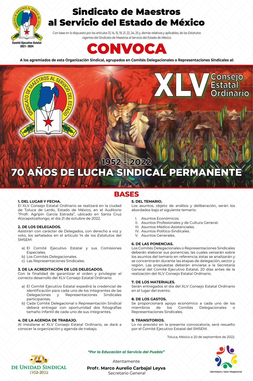 SMSEM invita a participar en el XLV Consejo Estatal Ordinario 2