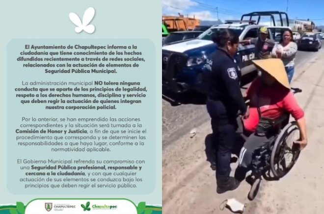 Un hombre en silla de ruedas fue presuntamente agredido por una elemento de la Policía Municipal de Chapultepec durante una intervención.