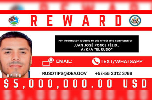 La DEA ofrece 5 millones de dólares por información que conduzca a la captura de Juan José Ponce Félix, líder del Cártel de Sinaloa.