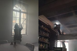 Elementos de Bomberos y Protección Civil de Toluca atendieron el incendio registrado en Plaza El Molino.