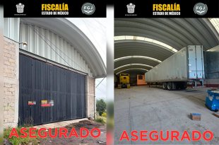 La Fiscalía mexiquense recuperó un tractocamión, un semirremolque y mercancía durante un cateo en la colonia El Rosario, en Cuautitlán Izcalli.