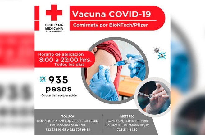#Video: Cruz Roja aplica vacuna Pfizer contra COVID en Toluca y Metepec sin cita