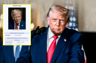 La publicación muestra una captura que atribuye a Trump el cargo de presidente interino de Venezuela, fechado a partir de enero de 2026