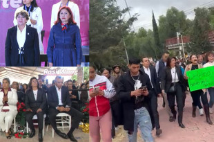 La gobernadora Delfina Gómez durante el Primer Informe de Gobierno en Tecámac, donde gritos y reproches marcaron la confrontación entre la alcaldesa Rosa Yolanda Wong y la senadora Mariela Gutiérrez.