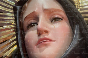 Virgen de los Dolores en la rectoría de San Pedro y San Pablo, en San Mateo Atenco, donde fieles reportaron aparentes “lágrimas”.