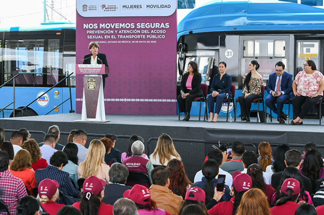 #Video: Delfina Gómez lanza campaña y protocolo contra acoso sexual en transporte público de #Edoméx