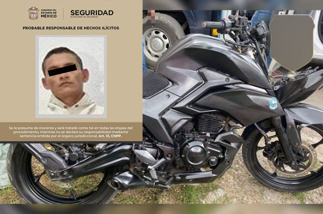  Irving “N” de 38 años, alias “El Tino”, y motocicleta asegurada.