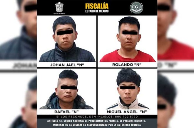 Rafael “N”, Miguel Ángel “N”, Johan Jael “N” y Rolando “N” fueron detenidos tras una persecución que terminó en la carretera federal México-Cuautla.
