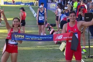 La pareja mexicana obtuvo 1,350 puntos en la final de relevos mixtos en la primera Copa del Mundo de Pentatlón Moderno 2024.