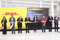 Laura González Hernández, Secretaria de Desarrollo Económicoencabezó la inauguración de dos naves del Mega Campus DHL, en el parque industrial T-Mex Park.