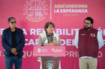 Delfina Gómez Álvarez durante el anuncio del inicio de la rehabilitación integral