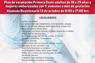A partir de este lunes 11, martes 12, y miércoles 13 de octubre, se realizará la jornada de vacunación, primera dosis en la Alameda Bicentenario