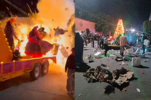 Ocho personas resultaron lesionadas tras la explosión de un carro alegórico durante la caravana “Almas que Andan, Luces que Guían” en Mazatepec.