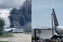 El avión de carga operado para Amazon quedó envuelto en llamas tras salirse de la pista del Aeropuerto Internacional de Miami.