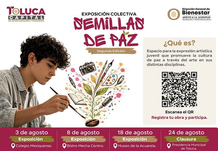 La segunda edición de "Semillas de Paz" recorrerá diversos espacios culturales y públicos de la capital mexiquense