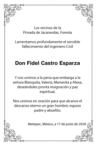 Esquela Don Fidel Castro Esparza