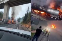 Una pipa incendiada tras un choque múltiple provocó el cierre total de la autopista Chamapa-Lechería.