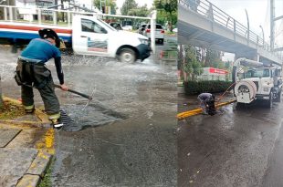 Brigadas de Protección Civil, Seguridad y el Organismo Agua y Saneamiento atendieron los principales puntos con acumulación de agua para evitar afectaciones mayores.