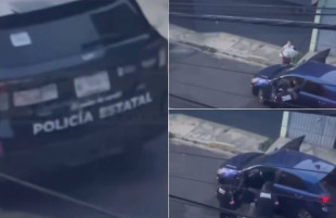 Un video difundido en redes muestra a los policías de género golpeando a un joven conductor que viajaba con su esposa y su bebé.