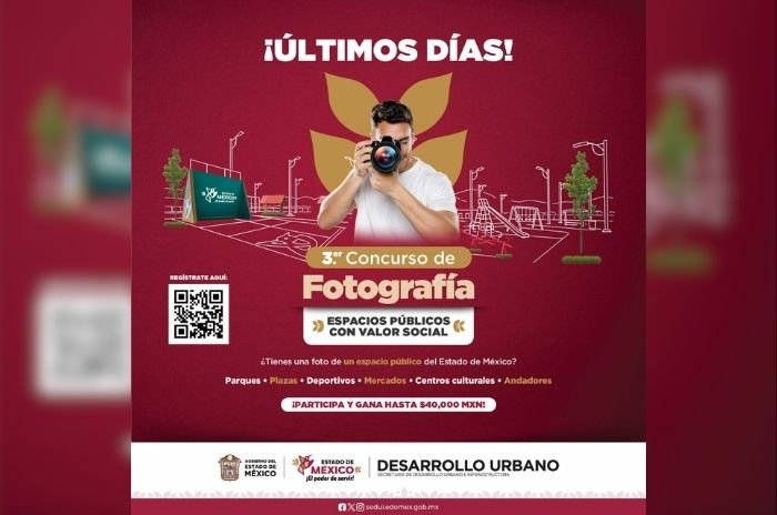 Cartel del 3.er Concurso de Fotografía “Espacios Públicos con Valor Social”, que ofrece un premio de 40 mil pesos al primer lugar.