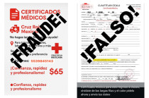 Algunos certificados falsos incluyen logotipos similares al de la Cruz Roja para engañar a la población