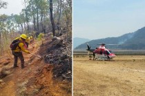 Grupo de Rescate Aéreo &quot;Relámpagos&quot; inicia descargas de agua en la zona afectada.