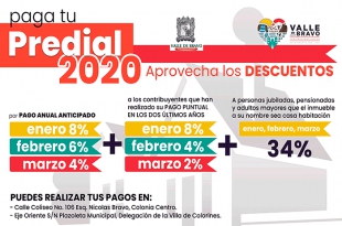 #ValleDeBravo: Anuncian descuentos en predial para 2020