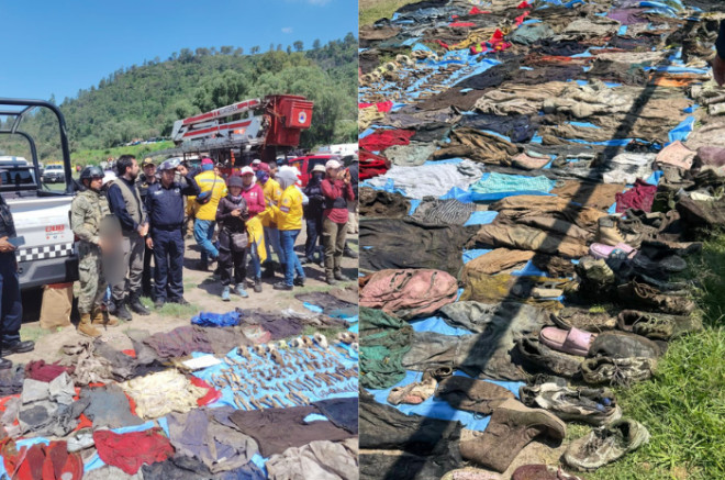 Autoridades muestran la ropa localizada durante el operativo de búsqueda en la Sierra de Guadalupe