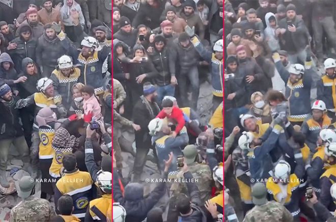 #Video: Momento del rescate de familia en Siria, tras 40 horas del terremoto y bajo los escombros