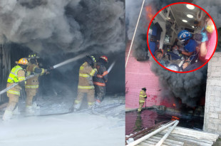 Elementos de seguridad y bomberos laboran en la zona afectada por el incendio en Ecatepec