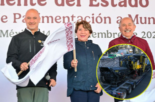 Delfina Gómez Álvarez da el banderazo de salida a tres de los nuevos Trenes de Pavimentación.