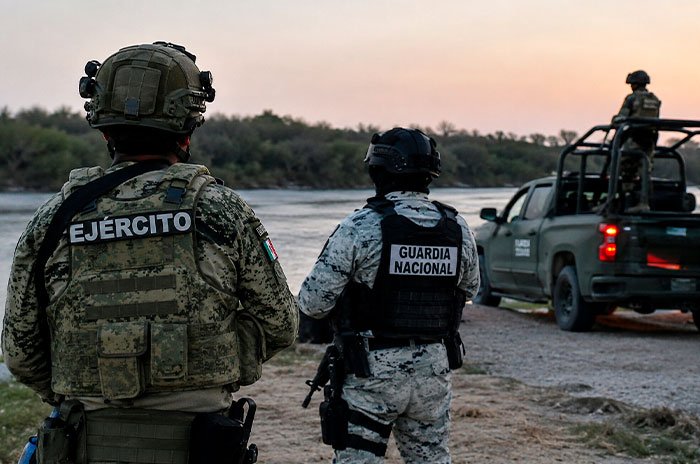 Elementos del Ejército Mexicano y la Guardia Nacional refuerzan la vigilancia en la frontera de Tamaulipas con Estados Unidos.