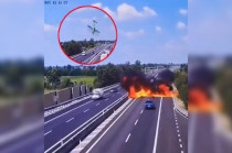 La aeronave cayó en picada y se incendió al impactar contra la autopista A21, alcanzando a varios vehículos. 
