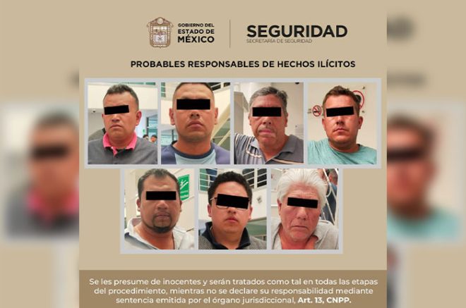 Siete presuntos implicados en el robo de material metalúrgico fueron asegurados en Tequixquiac durante un operativo.