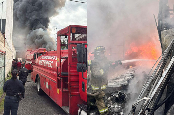 #Video: Se incendian unidades de transporte público en taller de #Metepec