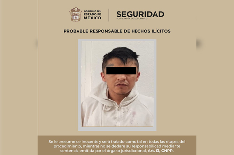 Christian “N”, de 32 años, fue detenido por elementos de la Secretaría de Seguridad del Estado de México tras el rescate de una menor que presuntamente mantenía privada de la libertad.