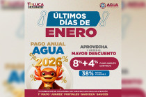 El Gobierno municipal de Toluca llamó a la ciudadanía a aprovechar los últimos días de las bonificaciones en el pago anual del servicio de agua potable.