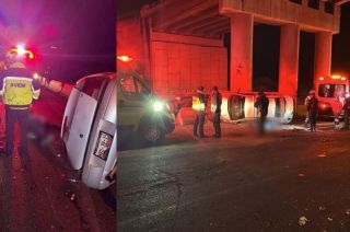 La unidad se estrelló la noche de este martes contra un puente vehicular y terminó volcada.