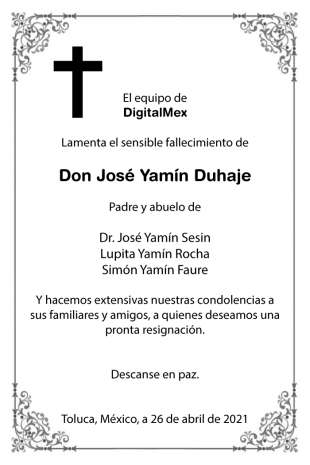 Esquela José Yamín Duhaje