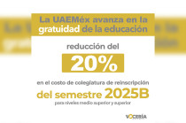 La UAEMéx aplicará un 20 por ciento de descuento en la colegiatura de reinscripción para el semestre otoño 2025.