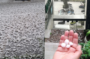 Granizo cubre calles y vehículos tras la intensa lluvia registrada la tarde de este miércoles.