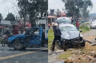 Camioneta Nissan Pickup y un Ford Ka chocaron sobre la carretera Toluca-Zitácuaro, en Almoloya de Juárez, accidente que dejó dos personas lesionadas.