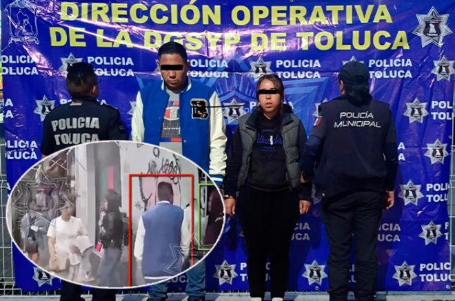 La activación del Botón de Pánico permitió que policías municipales ubicaran y detuvieran a dos presuntos responsables minutos después del robo en el primer cuadro de Toluca.