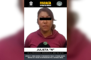 Elementos de la Fiscalía General de Justicia del Estado de México detuvieron a una mujer identificada como Julieta “N”, investigada por su probable participación en el delito de trata de personas