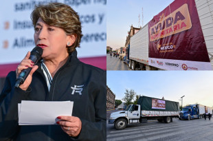 Delfina Gómez Álvarez encabezó el banderazo de salida de la ayuda humanitaria enviada desde Toluca hacia Hidalgo