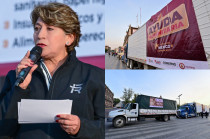 Delfina Gómez Álvarez encabezó el banderazo de salida de la ayuda humanitaria enviada desde Toluca hacia Hidalgo