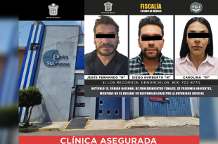 Jesús Fernando “N”, Carolina “N” y Diego Humberto “N” fueron detenidos por la Fiscalía del Estado de México por su presunta participación en homicidios y mala práctica médica derivados de cirugías estéticas realizadas en una clínica sin certificación en Toluca.