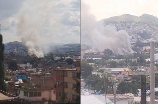 Densa columna de humo negro se eleva sobre Tultitlán tras el incendio en una recicladora.