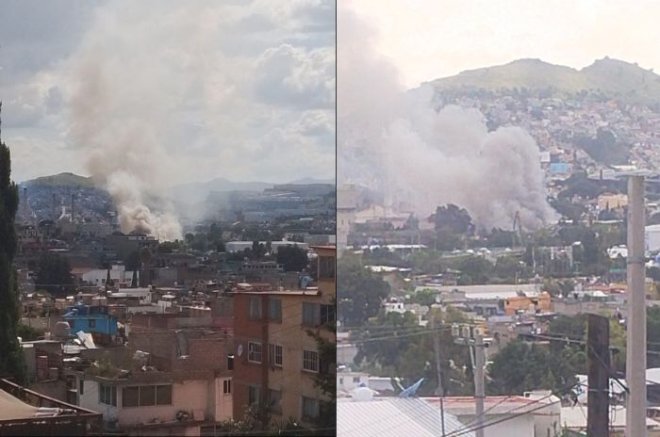 Densa columna de humo negro se eleva sobre Tultitlán tras el incendio en una recicladora.